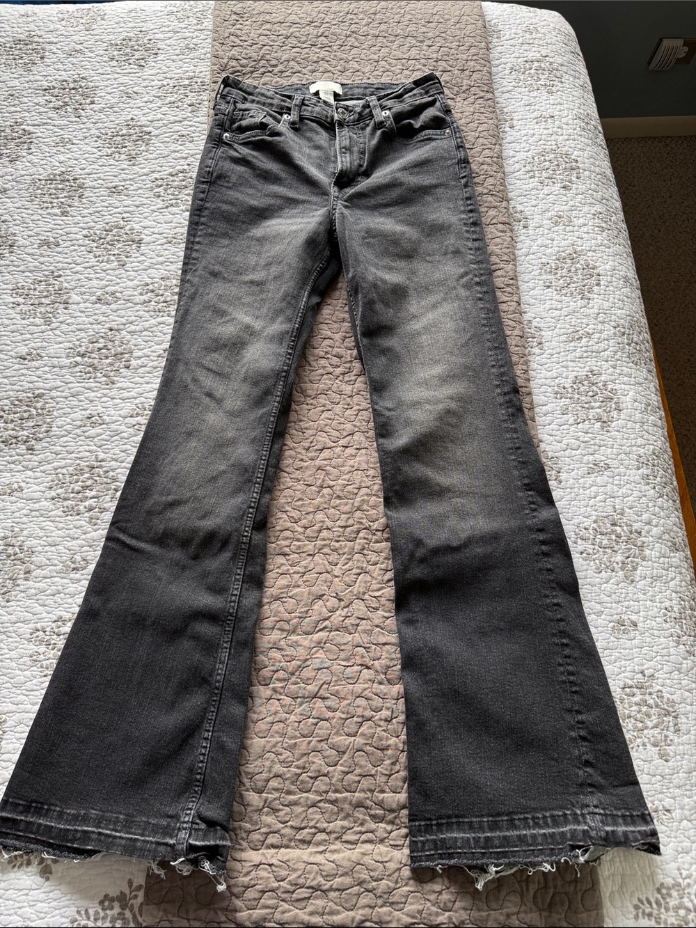 H&M Black Flare Jeans with Distressed Hem